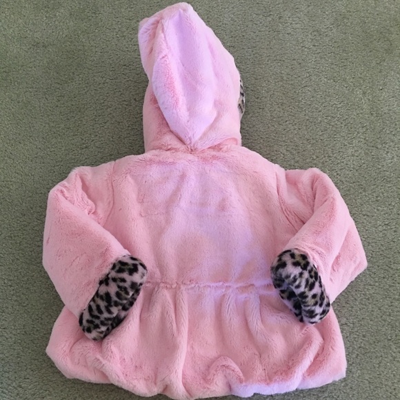 Rothschild girls soft pink faux fur hooded coat jacket size 18 months - Picture 3 of 5